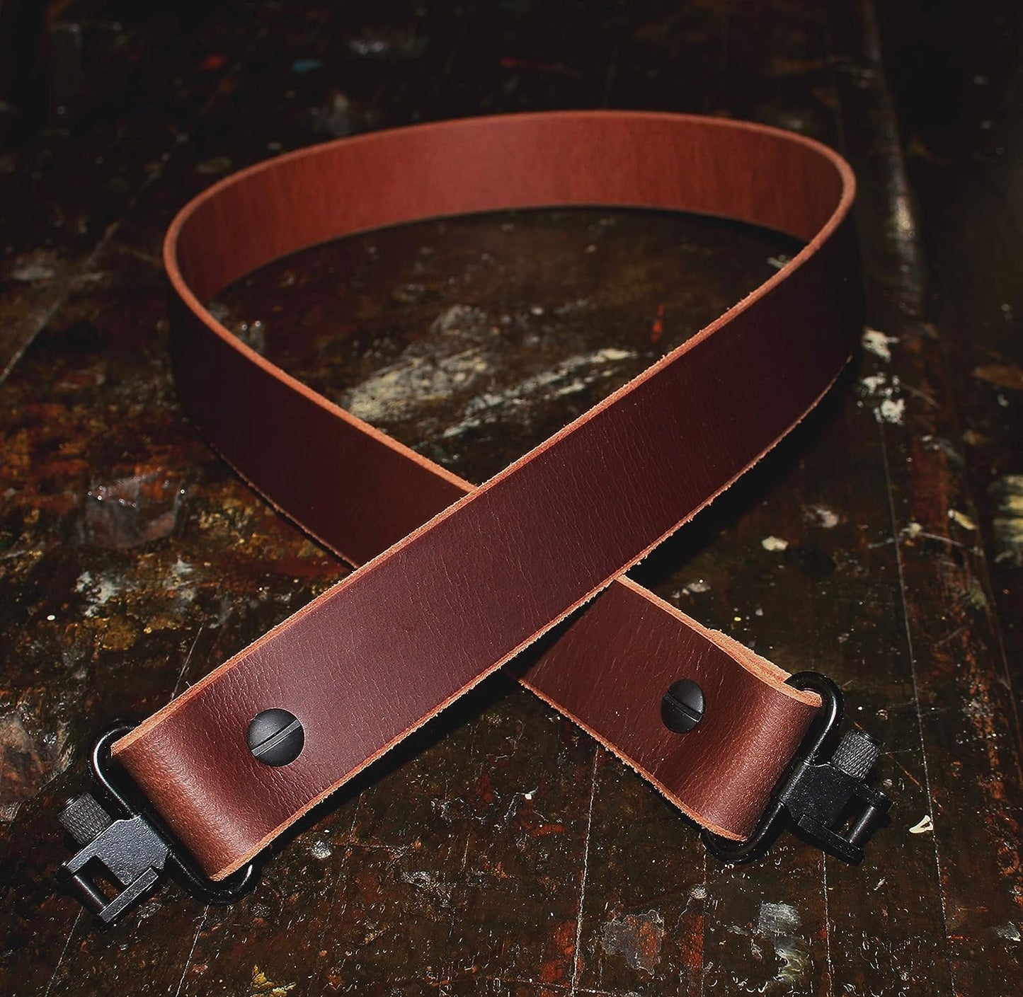 Model FX1- Fixed Length 1 Inch Wide Brown Buffalo Leather Gun Sling.